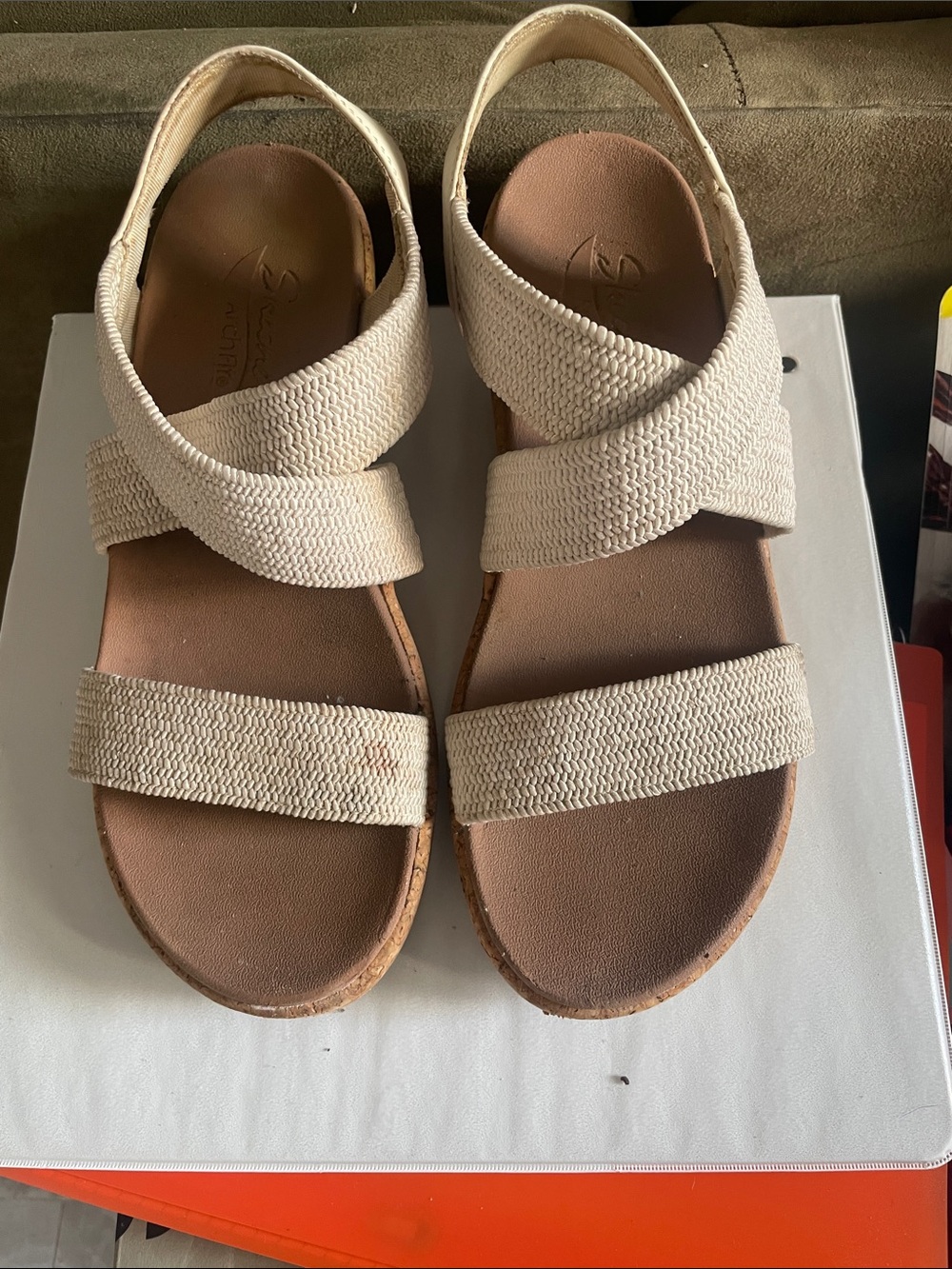 Skechers Beige Strappy Wedge Sandals